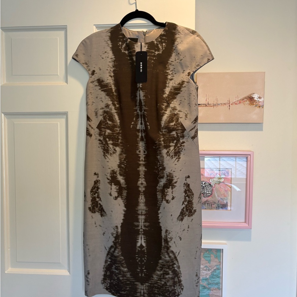 Akris Punto Beige and Dark Brown Midi Dress